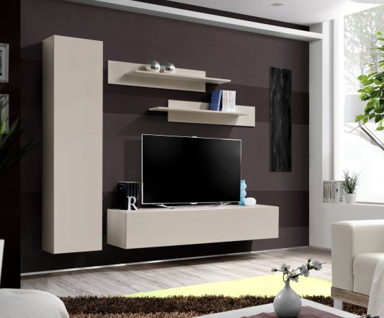 Wohnwand Option in Kaschmir Schrankwand 4-teilig h�ngend mit Push-To-Open, 210 x 170 cm