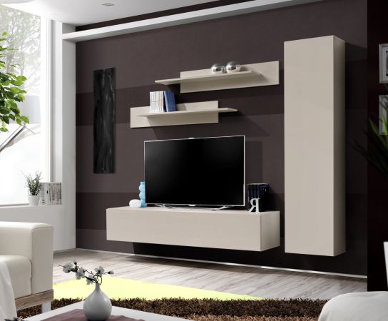 Wohnwand Option in Kaschmir Schrankwand 4-teilig h�ngend mit Push-To-Open, 210 x 170 cm