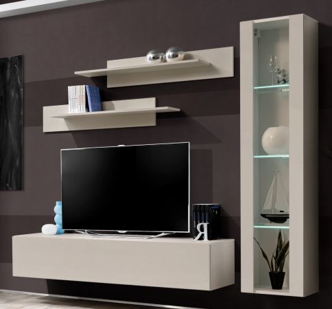 Wohnwand Option in Kaschmir Schrankwand 4-teilig h�ngend mit LED und Push-To-Open, 210 x 170 cm