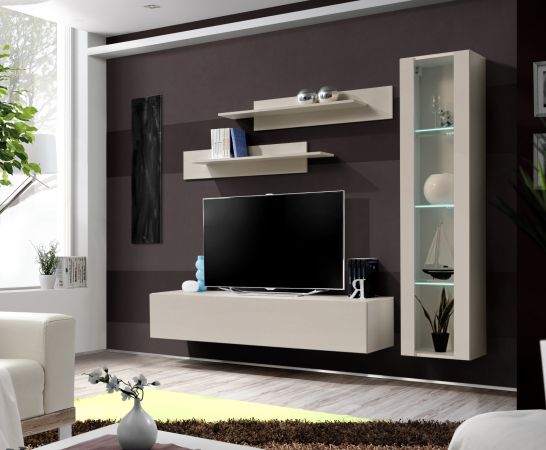 Wohnwand Option in Kaschmir Schrankwand 4-teilig h�ngend mit LED und Push-To-Open, 210 x 170 cm