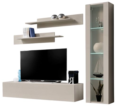 Wohnwand Option in Kaschmir Schrankwand 4-teilig h�ngend mit LED und Push-To-Open, 210 x 170 cm
