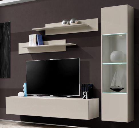 Wohnwand Option in Kaschmir Schrankwand 4-teilig h�ngend mit Push-To-Open, 210 x 170 cm