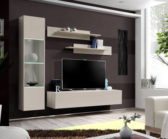 Wohnwand Option in Kaschmir Schrankwand 4-teilig h�ngend mit Push-To-Open, 210 x 170 cm