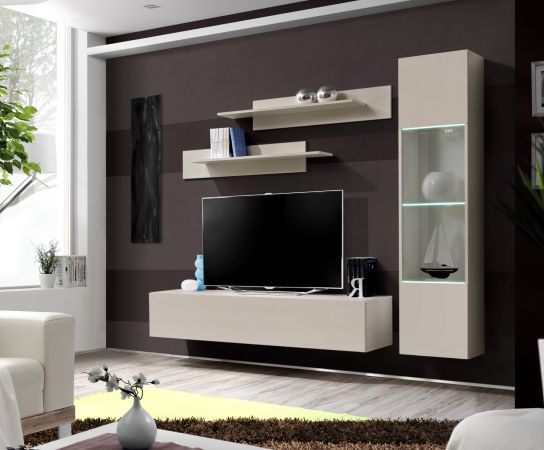 Wohnwand Option in Kaschmir Schrankwand 4-teilig h�ngend mit Push-To-Open, 210 x 170 cm
