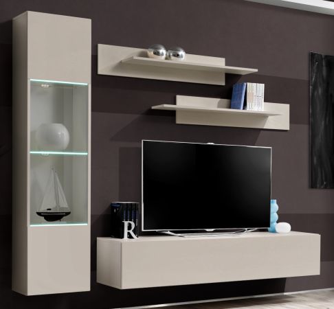 Wohnwand Option in Kaschmir Schrankwand 4-teilig h�ngend mit Push-To-Open, 210 x 170 cm