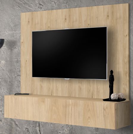 TV-Lowboard Set Option in Jackson Eiche, Flat-TV Unterschrank h�ngend mit Wandpaneel 160 cm