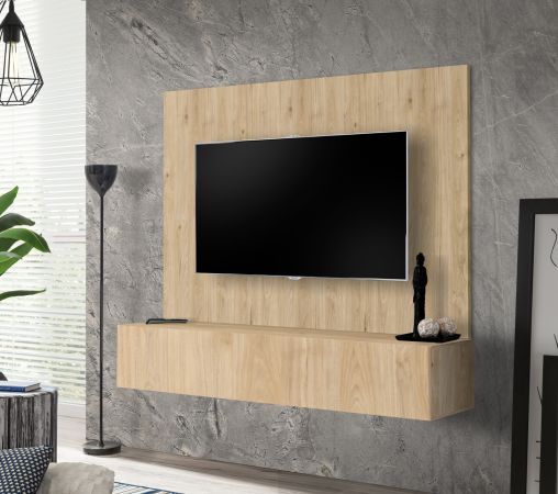 TV-Lowboard Set Option in Jackson Eiche, Flat-TV Unterschrank h�ngend mit Wandpaneel 160 cm