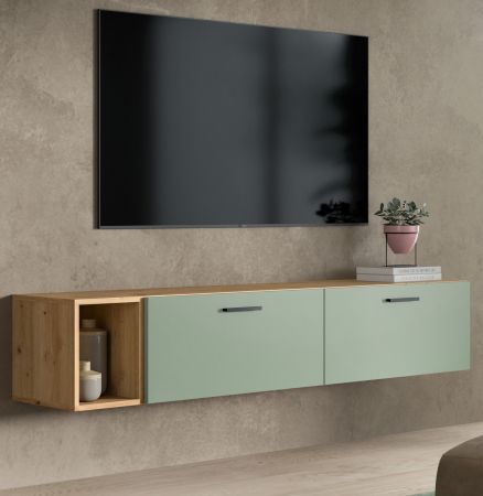 TV-Lowboard Onawa in Gr�n und Artisan Eiche TV Unterteil h�ngend / stehend 176 cm