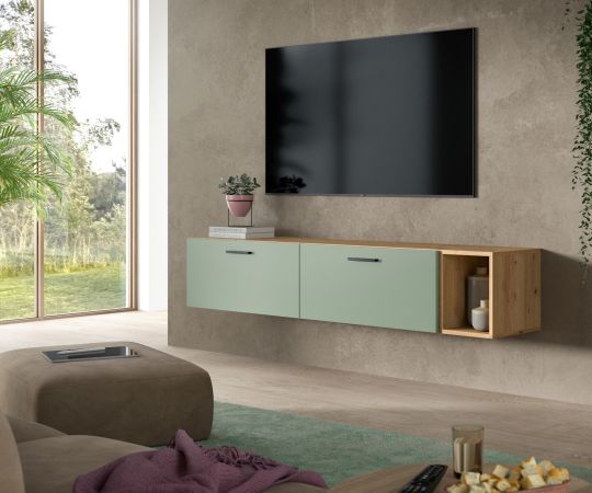 TV-Lowboard Onawa in Gr�n und Artisan Eiche TV Unterteil h�ngend / stehend 176 cm