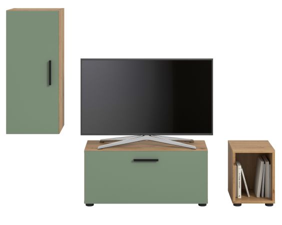 TV-Lowboard Onawa in Gr�n und Artisan Eiche TV Unterteil h�ngend / stehend 176 cm