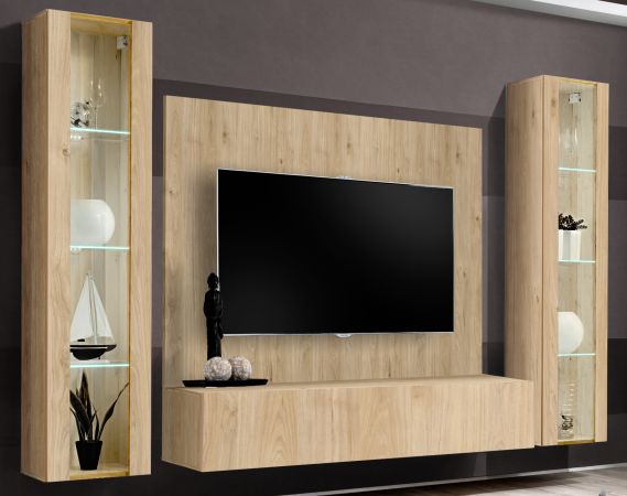 Wohnwand Option in Jackson Eiche Schrankwand 4-teilig h�ngend mit LED, 260 x 170 cm