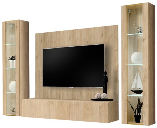 Wohnwand Option in Jackson Eiche Schrankwand 4-teilig h�ngend mit LED, 260 x 170 cm