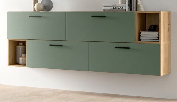 Sideboard Onawa in Gr�n und Artisan Eiche Kommode h�ngend / stehend 176 cm, Soft-Close