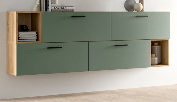 Sideboard Onawa in Gr�n und Artisan Eiche Kommode h�ngend / stehend 176 cm, Soft-Close