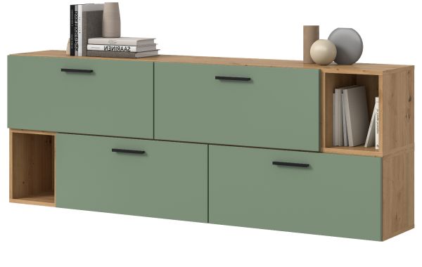 Sideboard Onawa in Gr�n und Artisan Eiche Kommode h�ngend / stehend 176 cm, Soft-Close