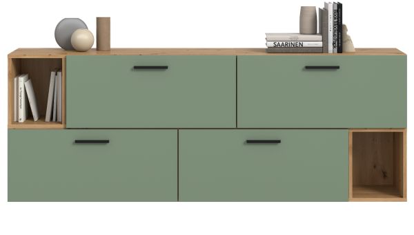 Sideboard Onawa in Gr�n und Artisan Eiche Kommode h�ngend / stehend 176 cm, Soft-Close