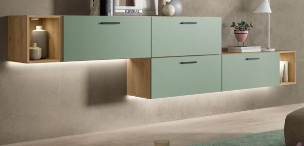 Sideboard Onawa in Gr�n und Artisan Eiche Stauraumschrank 277 cm, Soft-Close