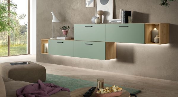 Sideboard Onawa in Gr�n und Artisan Eiche Stauraumschrank 277 cm, Soft-Close