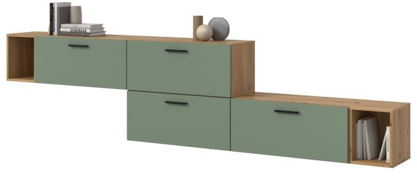 Sideboard Onawa in Gr�n und Artisan Eiche Stauraumschrank 277 cm, Soft-Close