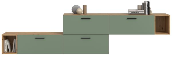 Sideboard Onawa in Gr�n und Artisan Eiche Stauraumschrank 277 cm, Soft-Close