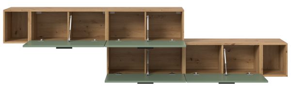Sideboard Onawa in Gr�n und Artisan Eiche Stauraumschrank 277 cm, Soft-Close