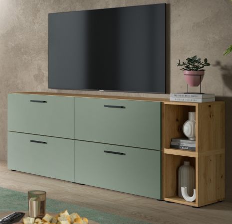 TV-Lowboard Onawa in Gr�n und Artisan Eiche TV-Unterteil h�ngend / stehend 176 cm, Soft-Close