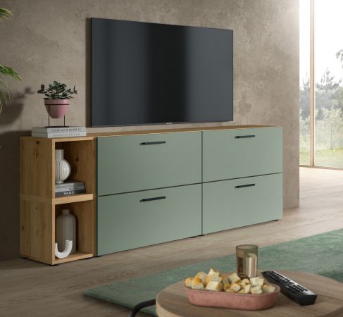 TV-Lowboard Onawa in Gr�n und Artisan Eiche TV-Unterteil h�ngend / stehend 176 cm, Soft-Close
