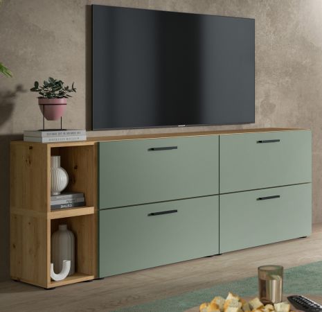 TV-Lowboard Onawa in Gr�n und Artisan Eiche TV-Unterteil h�ngend / stehend 176 cm, Soft-Close