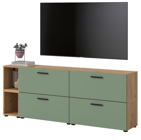TV-Lowboard Onawa in Gr�n und Artisan Eiche TV-Unterteil h�ngend / stehend 176 cm, Soft-Close