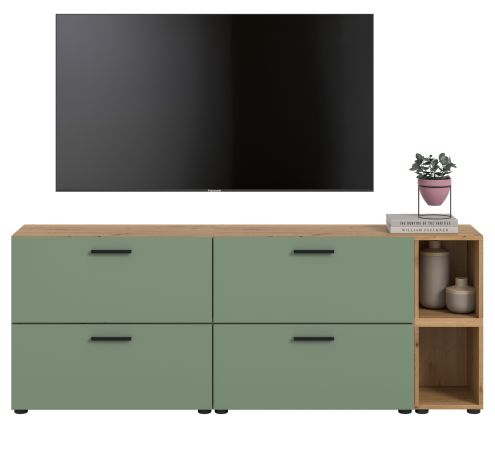 TV-Lowboard Onawa in Gr�n und Artisan Eiche TV-Unterteil h�ngend / stehend 176 cm, Soft-Close