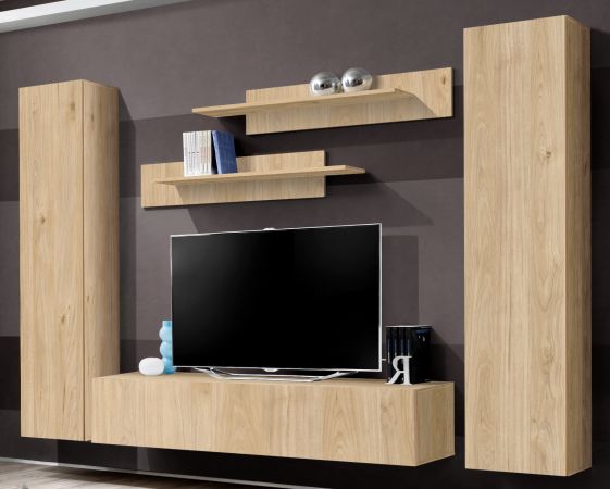 Wohnwand Option in Jackson Eiche Schrankwand 5-teilig h�ngend mit Push-To-Open, 260 x 170 cm