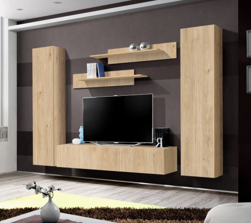 Wohnwand Option in Jackson Eiche Schrankwand 5-teilig h�ngend mit Push-To-Open, 260 x 170 cm