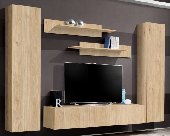 Wohnwand Option in Jackson Eiche Schrankwand 5-teilig h�ngend mit Push-To-Open, 260 x 170 cm