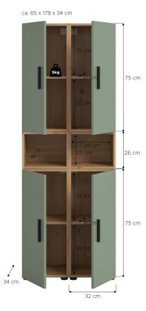 Stauraumschrank Onawa in Gr�n und Artisan Eiche Mehrzweckschrank 65 x 178 cm