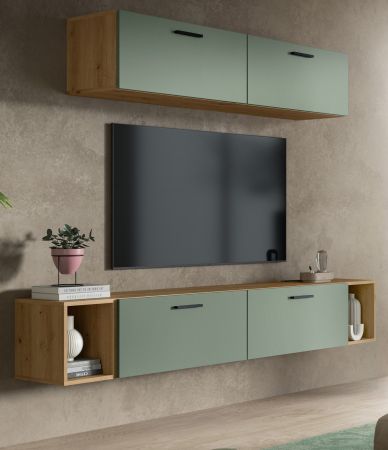 Wohnwand Onawa in Gr�n und Artisan Eiche Wohnkombination 202 x 184 cm, Soft-Close