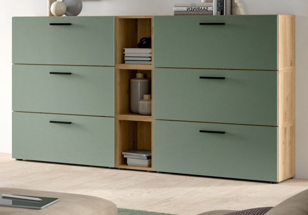 Sideboard Onawa in Gr�n und Artisan Eiche Kommode 176 cm, Soft-Close