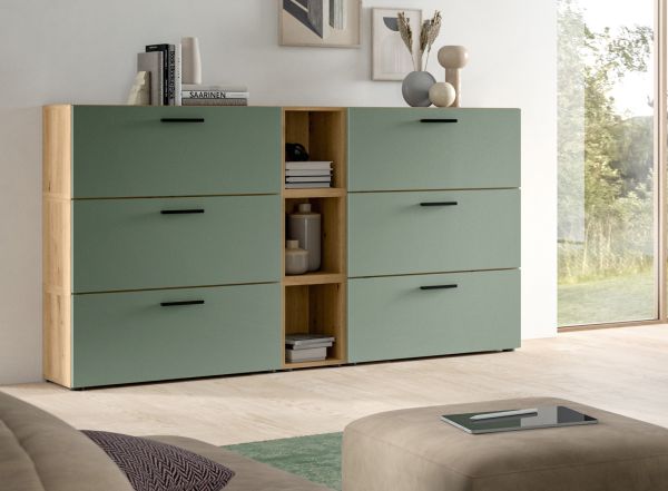Sideboard Onawa in Gr�n und Artisan Eiche Kommode 176 cm, Soft-Close