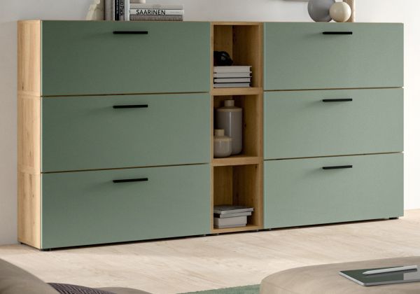 Sideboard Onawa in Gr�n und Artisan Eiche Kommode 176 cm, Soft-Close
