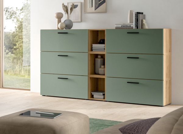 Sideboard Onawa in Gr�n und Artisan Eiche Kommode 176 cm, Soft-Close