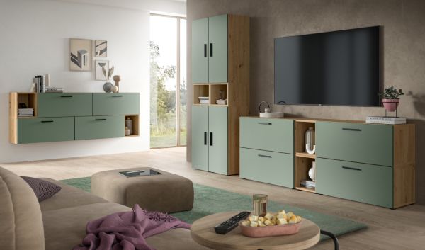 Sideboard Onawa in Gr�n und Artisan Eiche Kommode 176 cm, Soft-Close