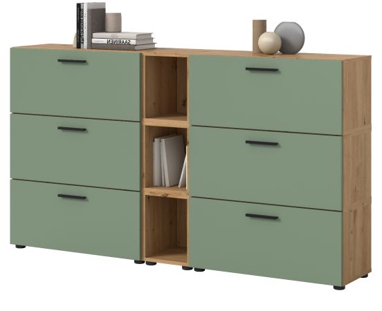 Sideboard Onawa in Gr�n und Artisan Eiche Kommode 176 cm, Soft-Close