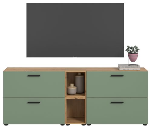 TV-Lowboard Onawa in Gr�n und Artisan Eiche TV-Unterteil h�ngend / stehend 176 cm, Soft-Close