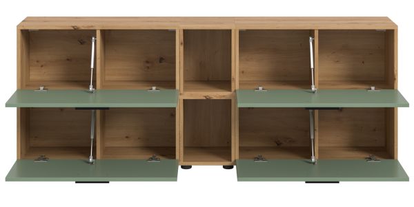 TV-Lowboard Onawa in Gr�n und Artisan Eiche TV-Unterteil h�ngend / stehend 176 cm, Soft-Close
