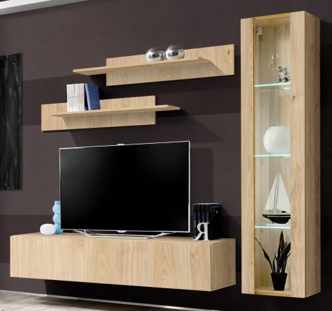 Wohnwand Option in Jackson Eiche Schrankwand 4-teilig h�ngend mit LED und Push-To-Open, 210 x 170 cm
