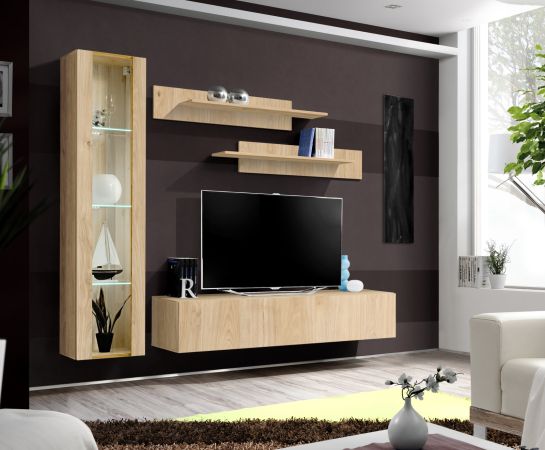 Wohnwand Option in Jackson Eiche Schrankwand 4-teilig h�ngend mit LED und Push-To-Open, 210 x 170 cm