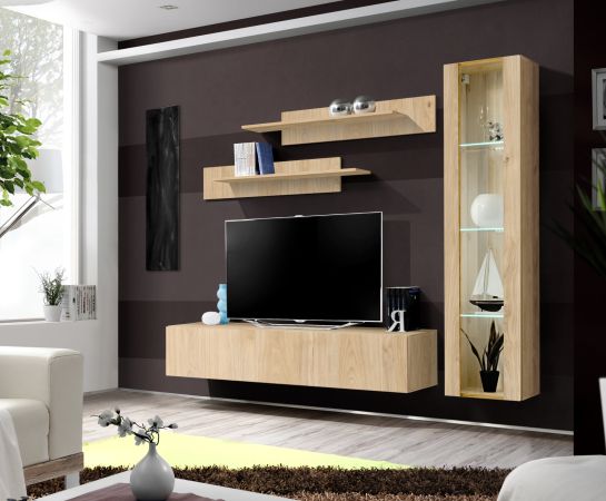 Wohnwand Option in Jackson Eiche Schrankwand 4-teilig h�ngend mit LED und Push-To-Open, 210 x 170 cm