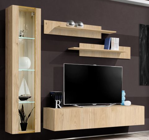 Wohnwand Option in Jackson Eiche Schrankwand 4-teilig h�ngend mit LED und Push-To-Open, 210 x 170 cm