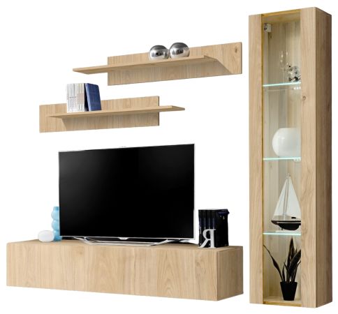 Wohnwand Option in Jackson Eiche Schrankwand 4-teilig h�ngend mit LED und Push-To-Open, 210 x 170 cm