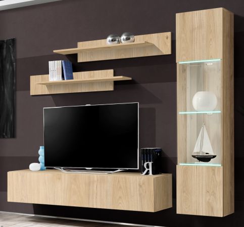 Wohnwand Option in Jackson Eiche Schrankwand 4-teilig h�ngend mit Push-To-Open, 210 x 170 cm