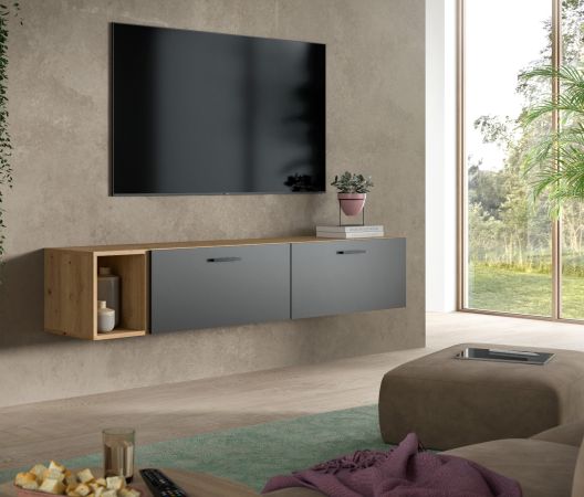 TV-Lowboard Onawa in Grau und Artisan Eiche TV Unterteil h�ngend / stehend 176 cm